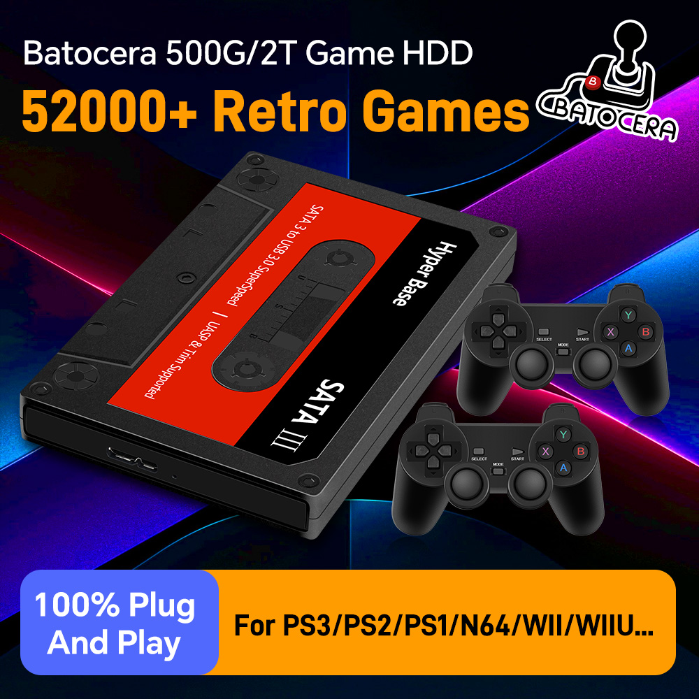 Retro Gaming Emulator Pc - Batocera 500G レトロゲームハードドライブ 48000+ゲーム搭載 外付けハンドヘルドエミュレーターゲームHDD N64/PS3/PS2/PS1/WII対応