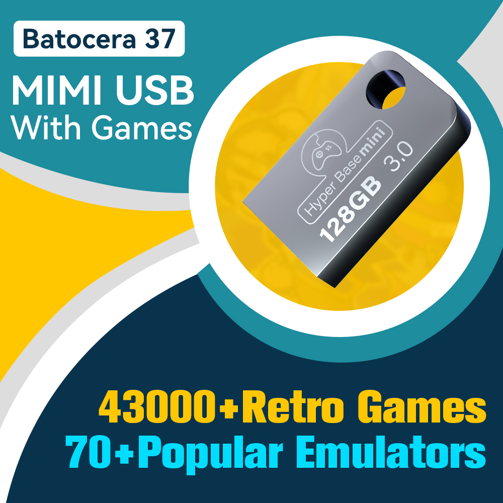 Retro Gaming Emulator Pc - ハイパーベースミニ 128GB レトロゲームディスクゲーム機、43000+ゲーム＆70+エミュレーター搭載、PS2/XBOX/Wii/MAME/SS/N64対応、Win PC/ノートパソコン用
