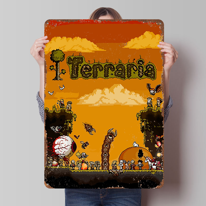 Retro Gaming At - テラリア ピクセルアートゲーム プリントポスター カスタムウォールアート レトロ ヴィンテージ