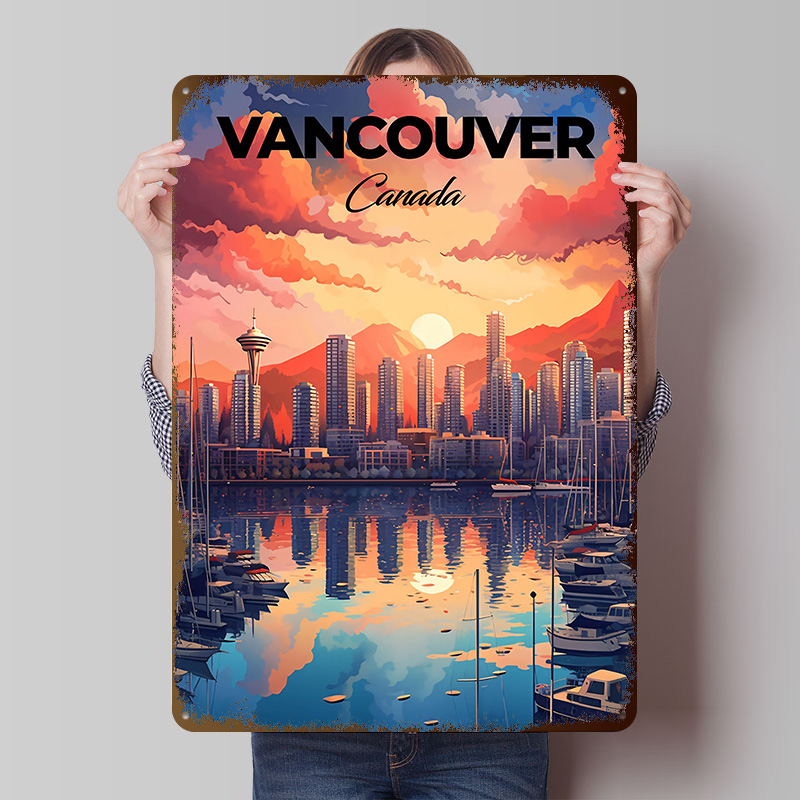 Retro Gaming Vancouver - バンクーバー旅行プリント印刷ポスターカスタマイズされたレトロな壁アートヴィンテージメタルサイン、部屋、家の装飾、ゲームハウス用