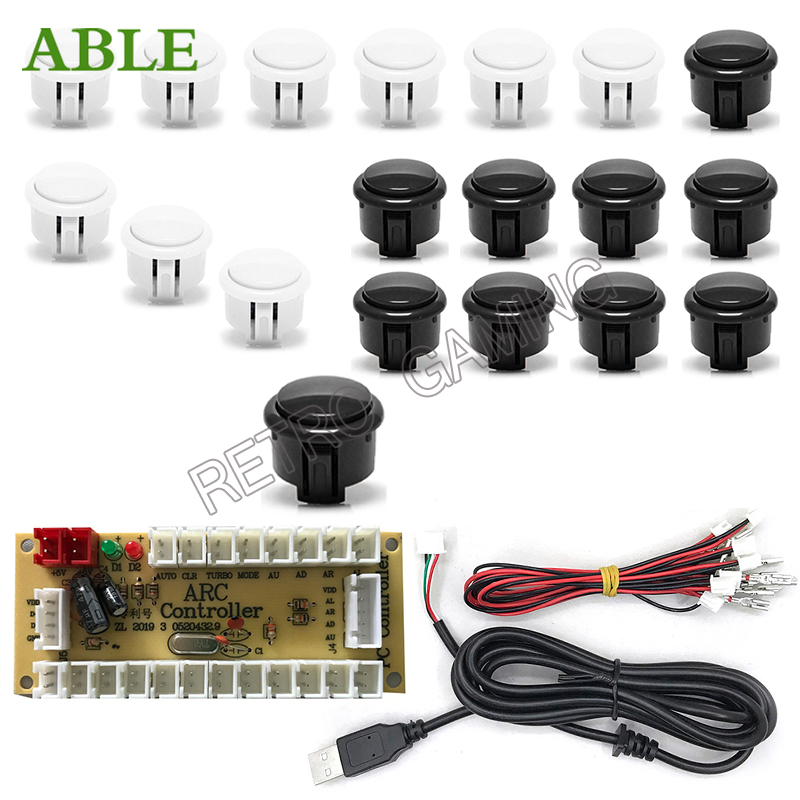 Arcade Button Kit - Hitbox-アーケードゲーム用の遅延なしのセット,Mameゲーム用のゲームキット,ワイヤー付きのすべてのプッシュボタン